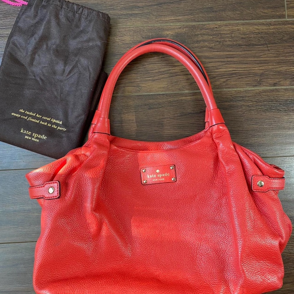 KATE SPADE “Stevie” satchel tote. Red/orange. Beautiful, bright pebble leather. - Picture 2 of 8
